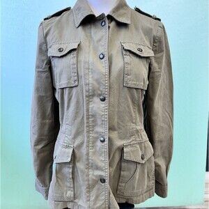 Banana Republic Utility Jacket Khaki Cotton Zip Button Women’s M Military Olive